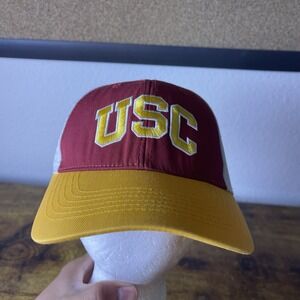 Vtg 90s Captivating Headgear Collegiate USC Logo Mens Mesh Cardinal Red Hat